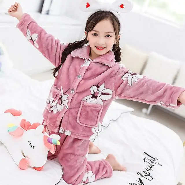 Color 01 Christmas Pajamas Sets Winter Girls Clothes Flower Sleepwear Fo Teenage Flannel Pyjamas Kids Toddler Baby Pijamas 3-12 Years Old - Цвет: Color 01
