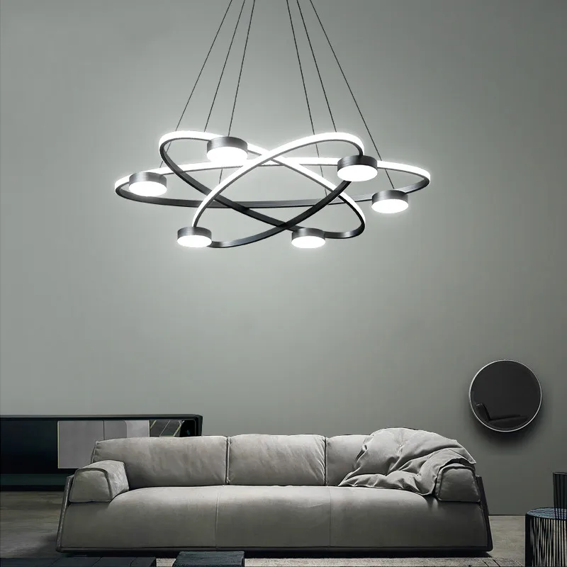 Living room dining room bedroom modern LED chandelier bedroom black ring interior lighting chandelier chandelier with rc lamp