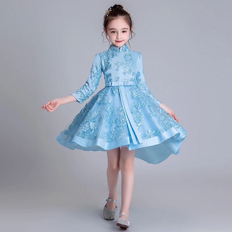 2019 осенняя одежда со шлейфом для выступлений платье принцессы девочек детское