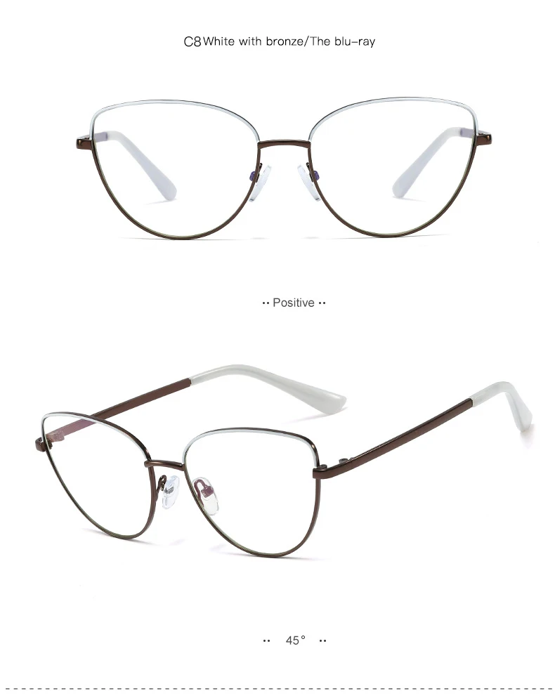Alloy Eyeglasses Frame for Women Eyewear Full Rim Stylish Cat Eye UV400 Anti-Scratch Dust Proof Anti Radiation Coating Spectacle
