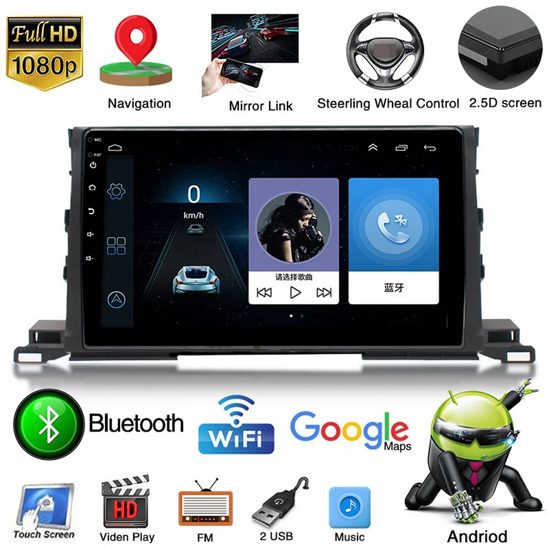 

Wifi 1+16G/2+32G 2din Android9.1 Car Multimedia Player For Toyota Highlander Navigation 10" Touch Screen Auto Stereo Gps Bluetoo