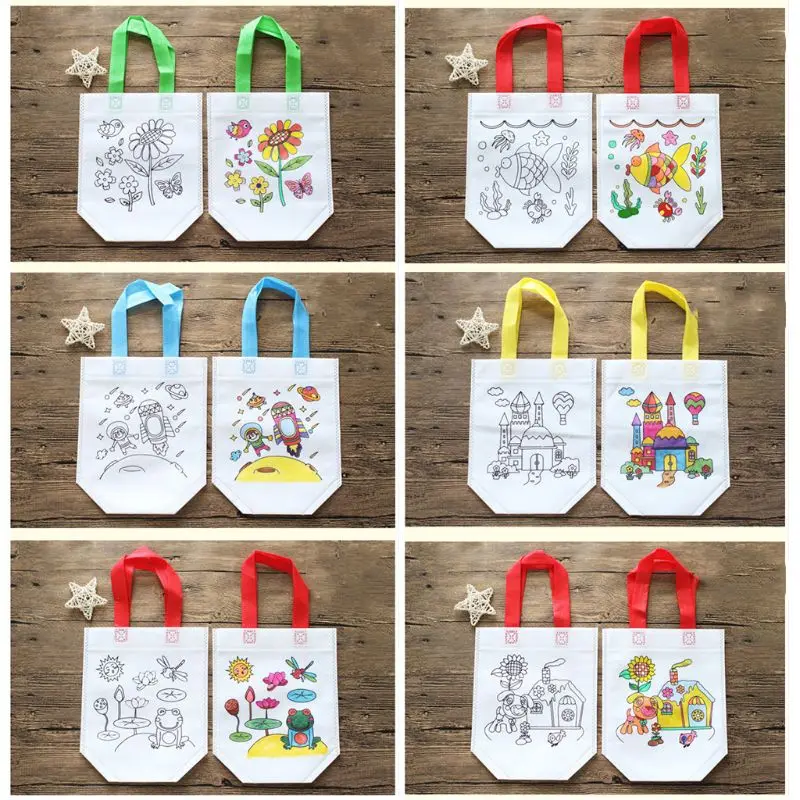 12 шт./компл. Детская DIY Экологическая сумка с граффити Детский сад ручной работы раскраска материалы X4YD