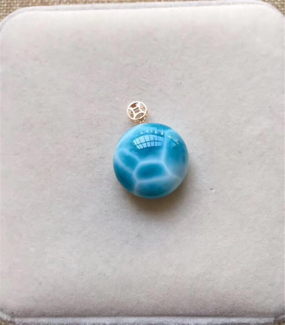 

Top Natural Blue Larimar Pendant Jewelry For Woman Man 18K Gold Dominica Crystal 19x10x6mm Round Beads Water Pattern Stone AAAAA