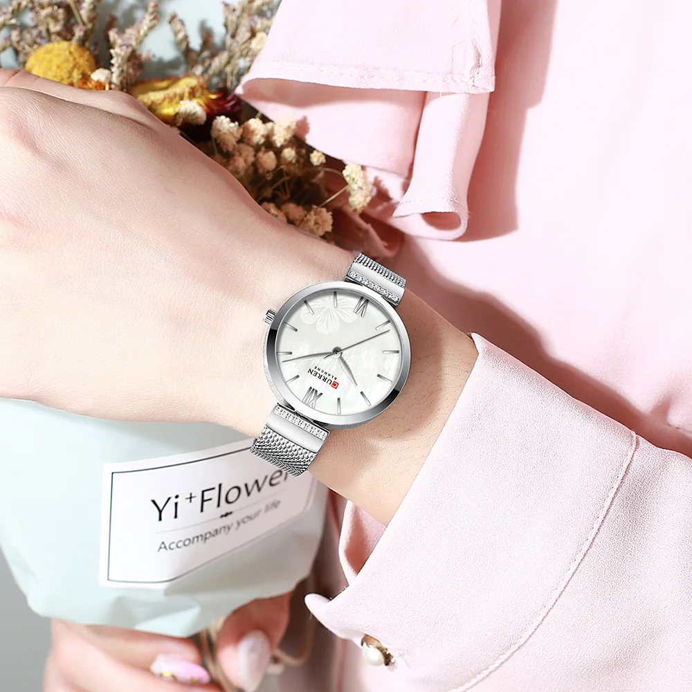 CURREN, серебристо-БЕЛЫЕ СТАЛЬНЫЕ женские кварцевые часы, водонепроницаемые часы, женские спортивные часы-браслет, женские часы для девушек, женские часы