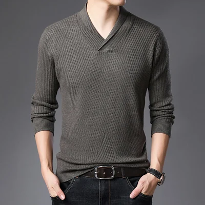 MIACAWOR, зимний мужской свитер, теплый пуловер, мужской модный свитер с воротником, мужской свитер, облегающий свитер, Y203 - Цвет: Коричневый