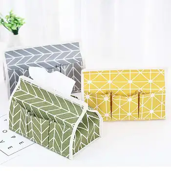 

Cotton Linen Facial Tissue Boxes Pastoral Multifunctional Flat Tissue Case Home Desktop Sundries Storage Box desk organizer 2020