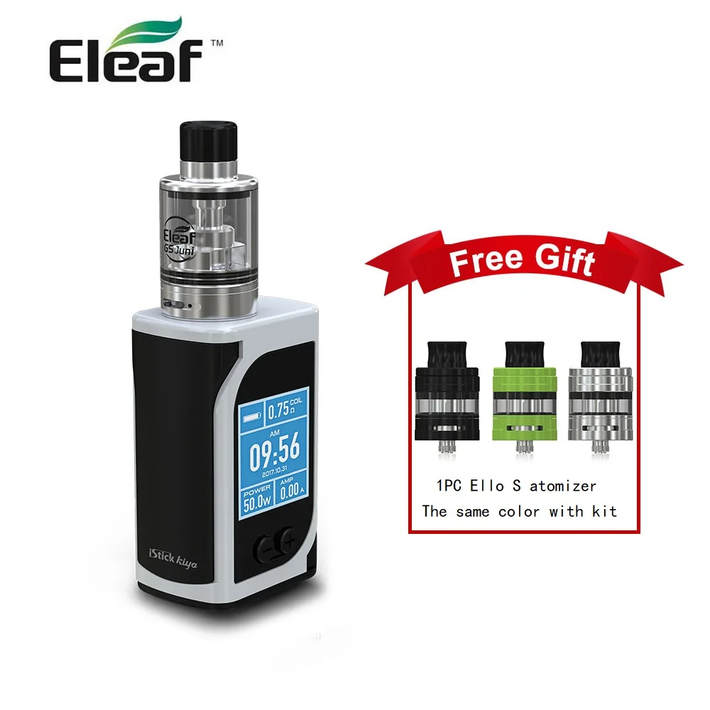 100% оригинальный выход 50 Вт Eleaf iStick Kiya Kit GS Juni с атомайзером емкостью 2 мл E liquid