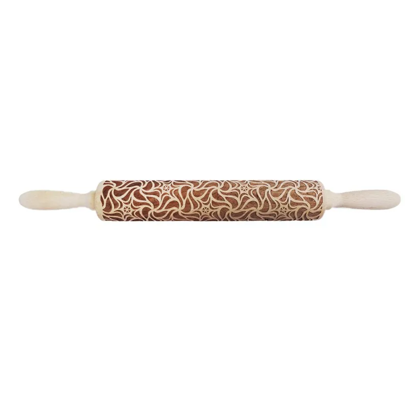 Christmas Embossing Rolling Pins Wooden Laser Engraved Carved Decorative Rolling Pin For DIY Cookies Noodle Biscuit Cake Fondant