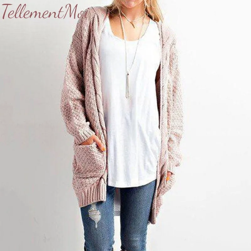 

Knitted Cardigan Sweater Women 2019 Autumn Simple Solid Pocket Loose Sweater Long Sleeve Cardigan for Female Outwear Coats S-3XL