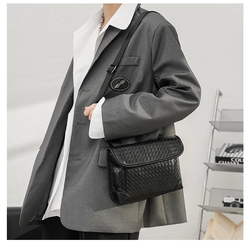 LEBSGE Men Small Diagonal Square Bag Pu Leather Black Color Street Style  Small Shoulder Bag Mobile Phone Bag Crossbody Bag