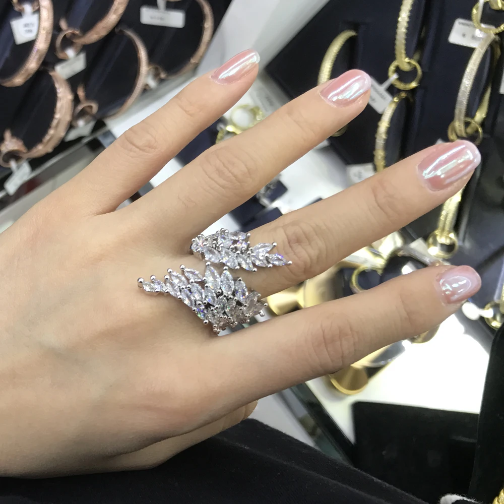 HIBRIDE, модное, роскошное, цветочное кольцо с листом AAA, кубический цирконий, новинка, для помолвки, для женщин, блестящее, элегантное, ручная работа, bijoux n1177 - Цвет основного камня: white