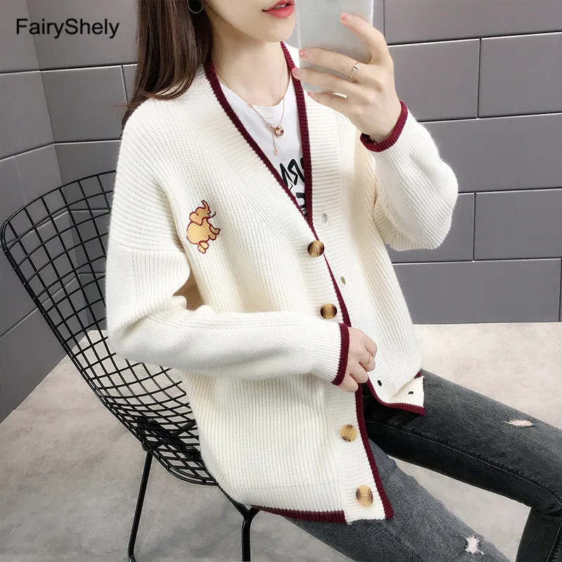 FairyShely однобортный вязаный свитер, кардиган, пальто для женщин, зимний Повседневный теплый джемпер, кашемировые свитера, топ, Pull Hiver Femme - Цвет: White Sweater