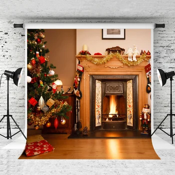 

VinylBDS 5X7FT Christmas backdrops photography Warmth Indoor Photo Backdrops ChristmasTrees Backgrounds For Kid Photo Studio