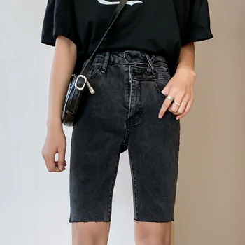 

Large Plus Size Fashion Summer Women High Waist Skinny Jeans Knee Length Denim Capri Slim Streetwear Stretch Casual Pants