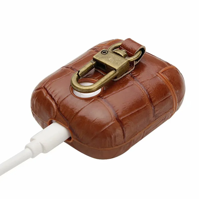 Genuine Leather Crocodile Pattern Headphone Boxes Hooks for Apple AirPods 1 2 Protective Bluetooth wireless Earphone Case