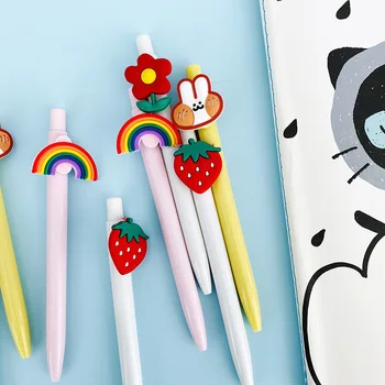 

1PC Cute Silicone Rabbit Strawberry Rainbow Flower Gel Pen Rollerball Pen School Office Supply Student Stationery
