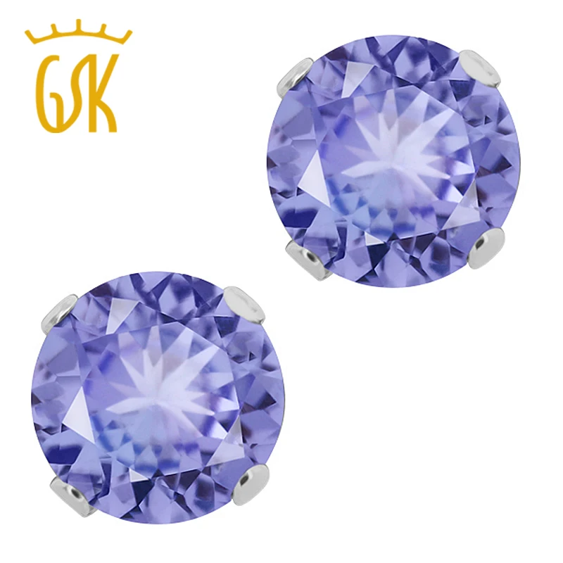 GemStoneKing 1 00 Ct 5 мм круглые серьги гвоздики из танзанита 925 пробы ювелирные изделия