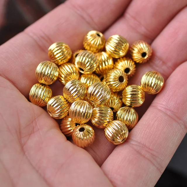 Plated Gold Color Silver Color Round 6mm 8mm Hollow Matte Metal Brass Loose  Spacer Beads For Jewelry Making DIY