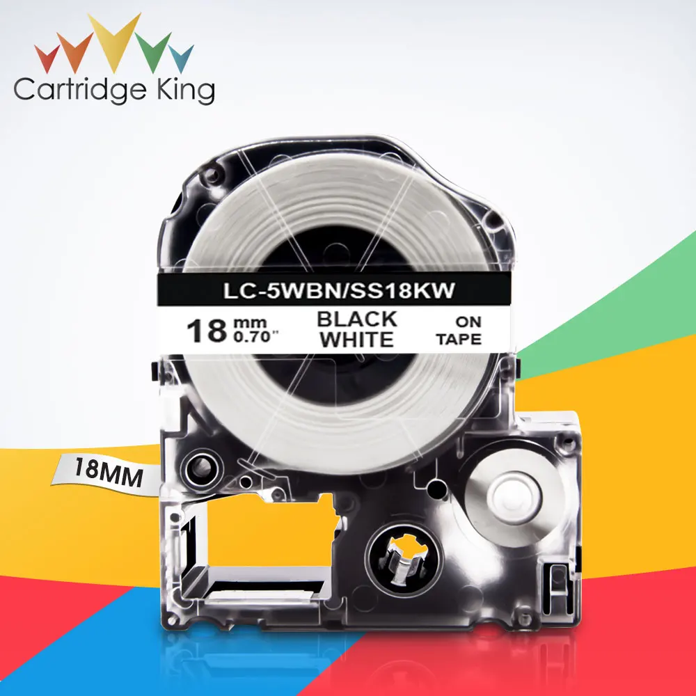 

Black on White SS18KW LC-5WBN 3/4"(18mm) Label Tape for Epson King Jim LW-C410 LW-400 LW-400L Tepra Pro SR210 SR220 Label Maker