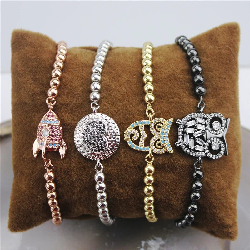 10 шт./лот, дизайн, разноцветный браслет в виде ракеты/любви/совы, cz браслет, кубический циркон, популярный браслет, дешево, опт