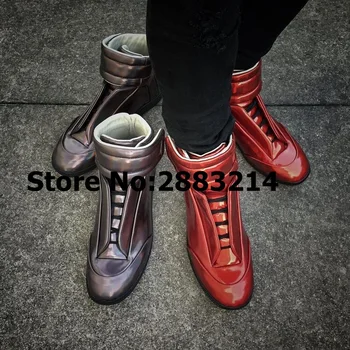 

Wholesale Metallic Leather Sneakers Top Quality Man Leisure Real Leather Casual Outdoor Flats Shoes hook&loop Trainers Shoes