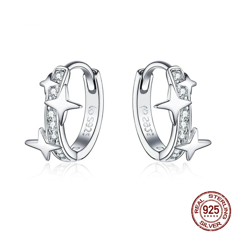 Маленькие серьги-кольца, 925 пробы, серебряные, прозрачные, CZ, Вселенная Галактика, крошечные серьги для девочек, подарки, антиаллергенные ювелирные изделия EBSE19076