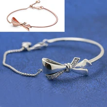 LISM [Wholesale] Winter New Bright Bow Sliding Bracelet Ladies Fashion Gift 925 Silver DIY Original Jewelry
