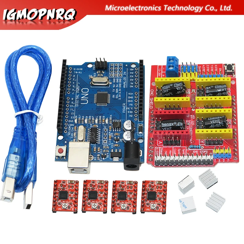 Cnc щит V3 гравировальный станок 3D Printe+ 4 шт. DRV8825 Плата расширения драйвера для Arduino UNO R3 с USB кабелем