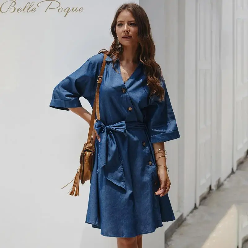 Belle Poque, женское осеннее платье-свитер на пуговицах, Vestidos, одноцветные элегантные платья с длинным рукавом, свободные офисные платья