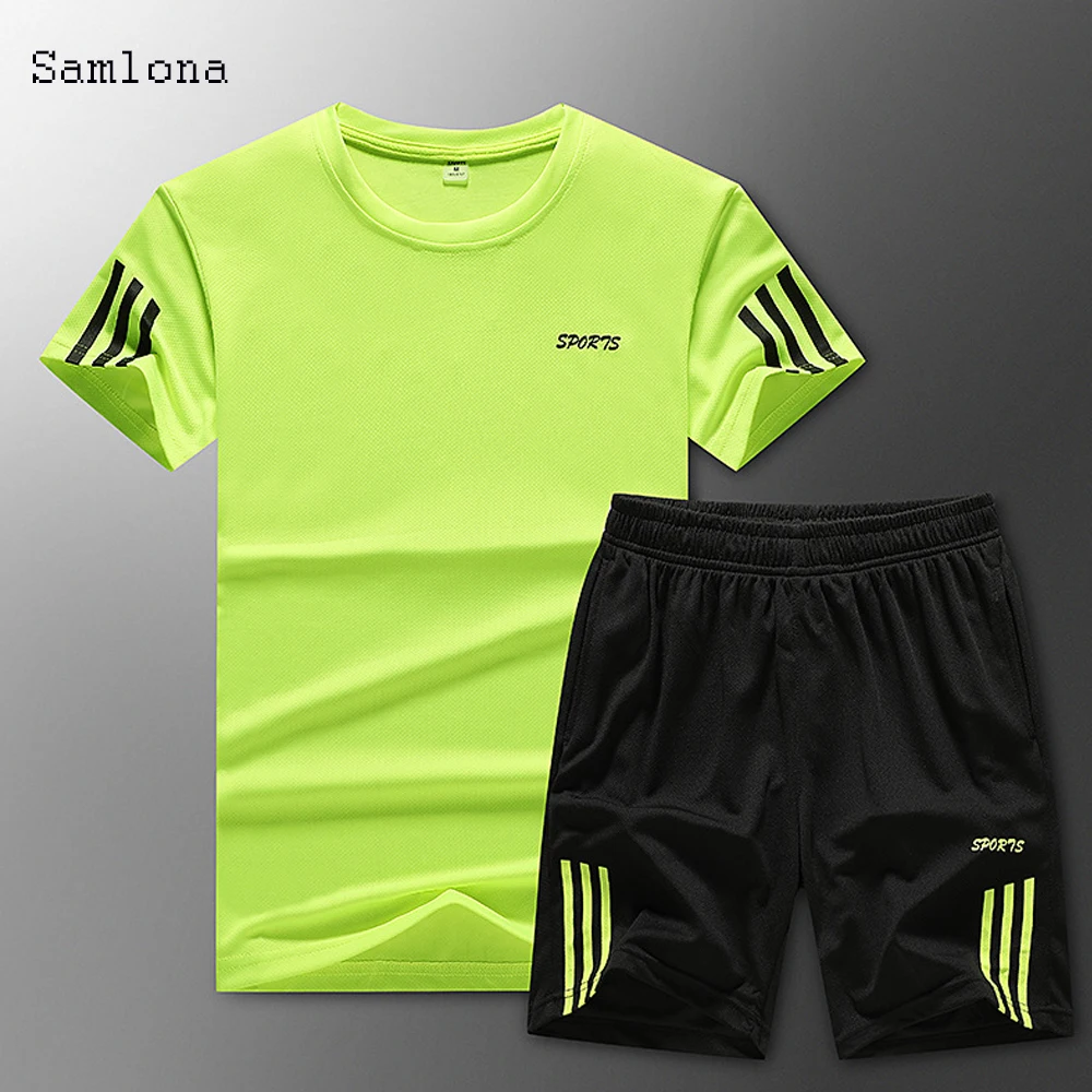 

Summer Men Set Fitness Suit Sporting Suits Casual Running Male Tracksuit T Shirt +Shorts Quick Drying 2 Piece Set Plus Size 5XL