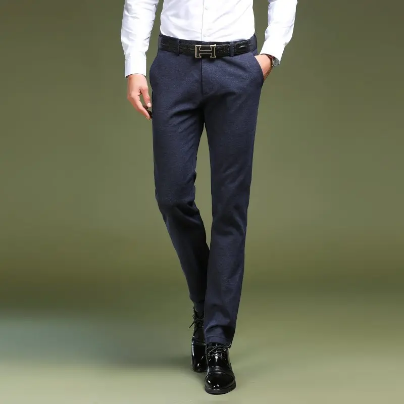 

2019 Middle-aged MEN'S Casual Pants Autumn & Winter Elasticity Brushed Business Pants Middle-aged Straight-Cut Suit Pants Men's