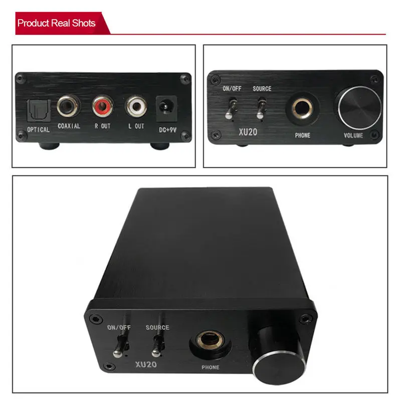 Xu20 Mini Hifi Audio Decoder Amp Support Coaxial Spdif/Optical Input 6.35Mm Earphone Rca Audio Output Amplifier For Tv Dvd(Us Pl