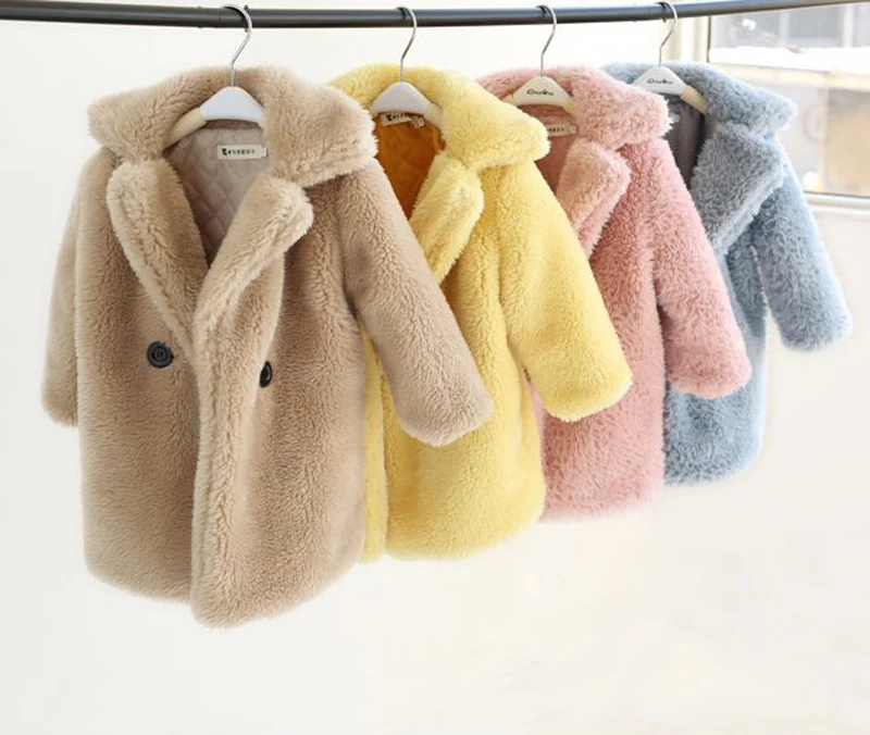 Cabolsa de Pele do Falso Cabolsa de Inverno Anos Crianças Bebê Turndown Collar Engrossar Quente Jaqueta Meninas Longo Casuais Outwear 2-12 6 falso bebê turndown collar engrossar quente jaqueta