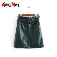 Женская шикарная юбка из искусственной кожи, женская зимняя мини-юбка с завышенной талией и поясом на молнии, винтажные женские стильные повседневные юбки Mujer