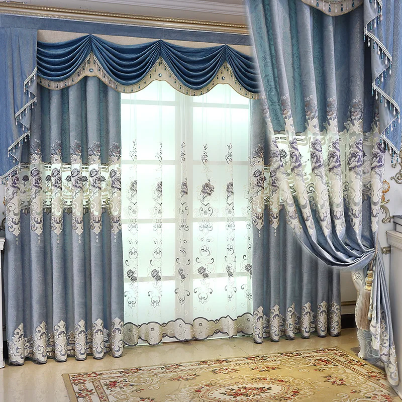 

European luxury embroidered high quality curtains for Living Room Royal Custom Window curtains for Bedroom /Kitchen