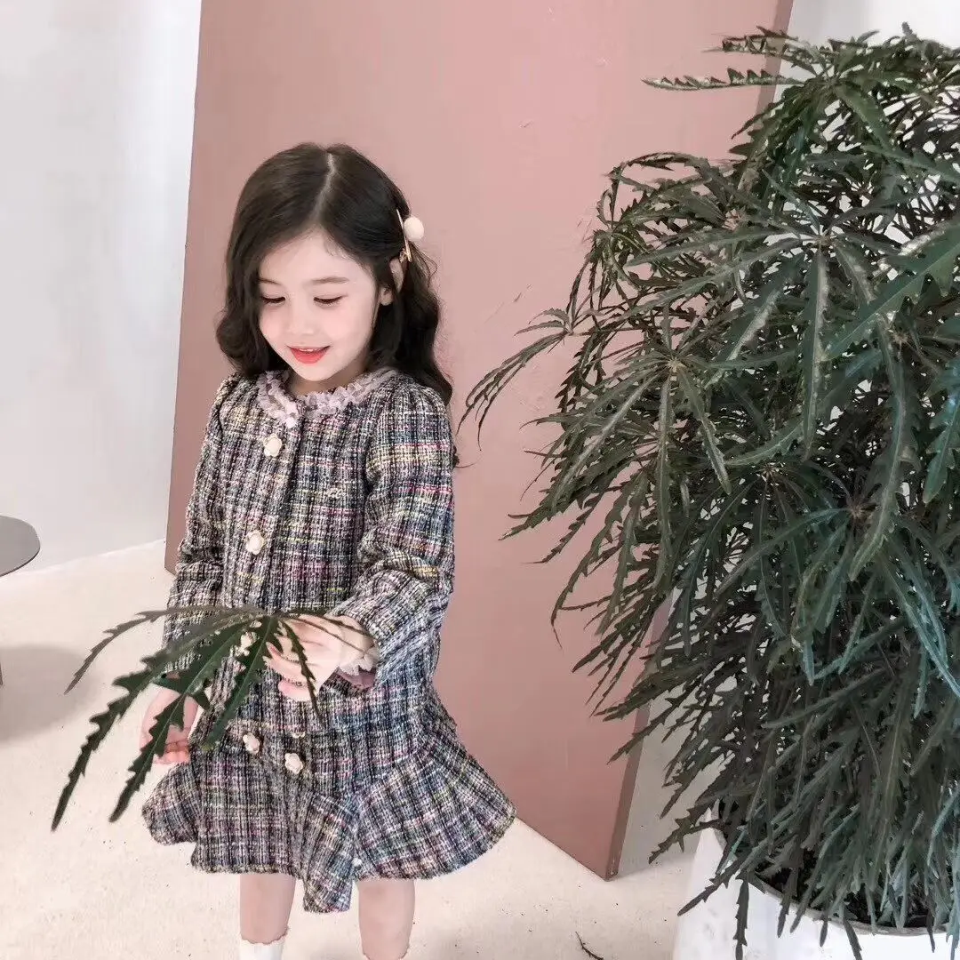 Комплект детской одежды из 2 предметов, клетчатое пальто и юбка для детей, осенняя повседневная одежда, размер От 2 до 12 лет, распродажа в конце сентября