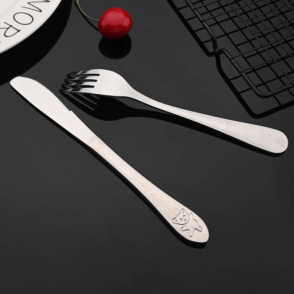 Tableware For Children Cartoon China Giant Panda Stainless Steel Kids Cutlery Set 4Pcs Dining Knife Fork Tablespoon Picnic Set