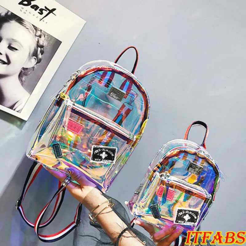 

Women Jelly Candy Clear Shoulder Bag Transparent Handbag Tote Cosmetic Beach Bag Laser Korean Style Bags Transparent Backpack