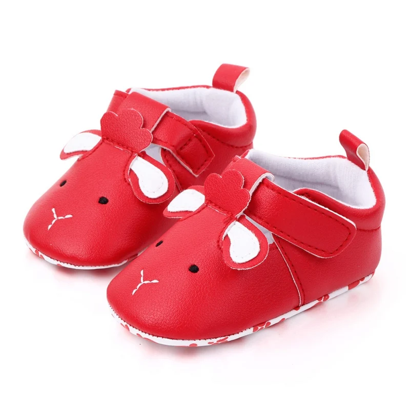 

Autumn Newborn Baby Boys Girls PU Shoes Cartoon Animal Printed Solid Color Comfortable With Ear Anti-Slip Soft Soled Shoes k