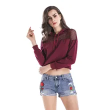 2020 Women Spring Autumn umbilical cord short hollow Long Sleeve Pullovers Ladies Hooded Gauze Sweatshirt Tops Female 2020 Women Spring Autumn umbilical cord short hollow Long Sleeve Pullovers Ladies Hooded Gauze Sweatshirt Tops Female