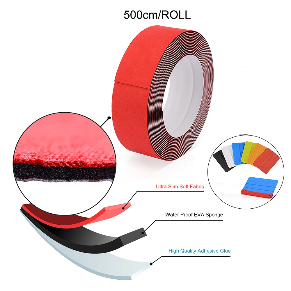 FOSHIO-100/500CM 교체 가장자리 보호 천, 탄소 섬유 비닐 스퀴지 창 색조 스크레이퍼 자동차 랩 도구 스크래치 없음