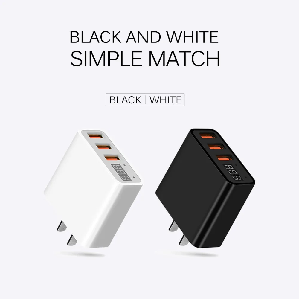 USB зарядное устройство 15 Вт 3 порта+ светодиодный портативный дисплей 3.4A EU US Plug Phone charger s быстрая usb Зарядка адаптер для путешествий для iPhone X 8