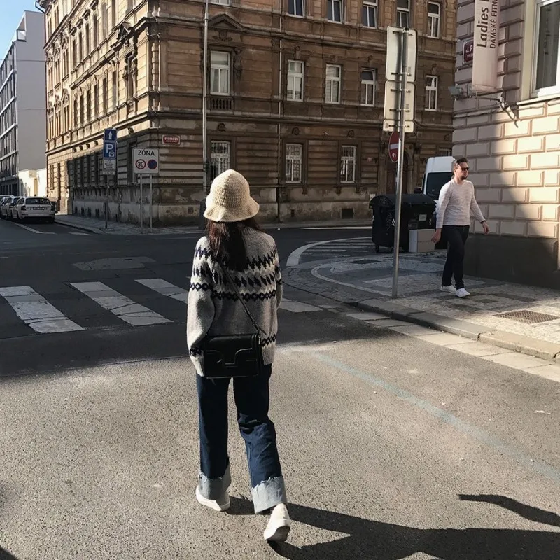 Винтажный корейский осенне-зимний свободный Женский трикотажный свитер, повседневный длинный рукав, круглый вырез, милые женские кардиганы, уличная одежда