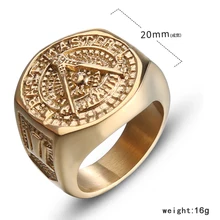 Anillo de acero inoxidable cxqwara Vintage dorado con inscripción A, símbolo de religión tallada, masonería para hombre, anillo Retro para hombre, dedo grande y ancho