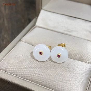 

CYNSFJA Real Certified Natural Hetian Jade 925 Sterling Silver Fine Jewelry Peace Buckle Jade Earrings High Quality Best Gifts