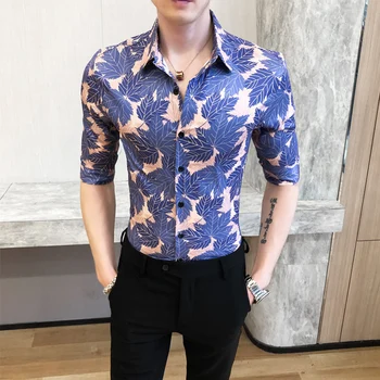 

2020 Spring Summer Men Floral Shirt Brand New Half Sleeve Men's Social Shirts All Match Streetwear Slim Fit Casual Men Blouses