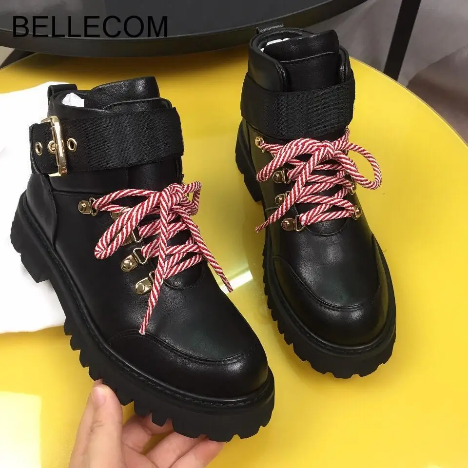 

BELLECOM Autumn New Female Leather Leisure Short-skid Bottom winter ankle Boots for women Fashion platform shoes