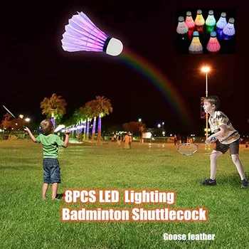 

8Pcs LED Badminton Shuttlecocks Lighting Birdies Glowing Outdoor Sports Electronic Badminton Seven Color Automatic Conversion