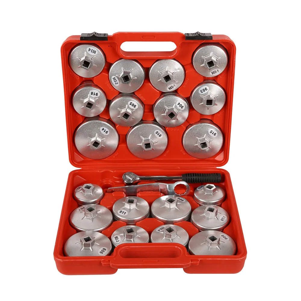 23pc Aluminum Alloy Cup Type Oil Filter Cap Wrench Socket Removal Set Auto Maintenance Tools Oil Core Wrench Kit DN181   (1)