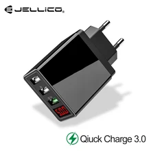 Jellico QC 3,0, 3 порта, USB зарядное устройство для телефона, светодиодный дисплей, штепсельная вилка европейского стандарта, всего макс. 3 А, умное быстрое зарядное устройство, мобильное настенное зарядное устройство для iPhone iPad